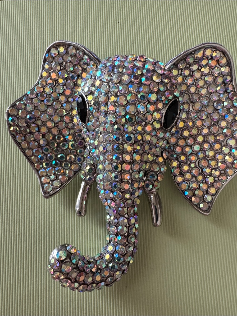 Rhinestone Elephant Brooch - Iridescent Crystal Silver Accent